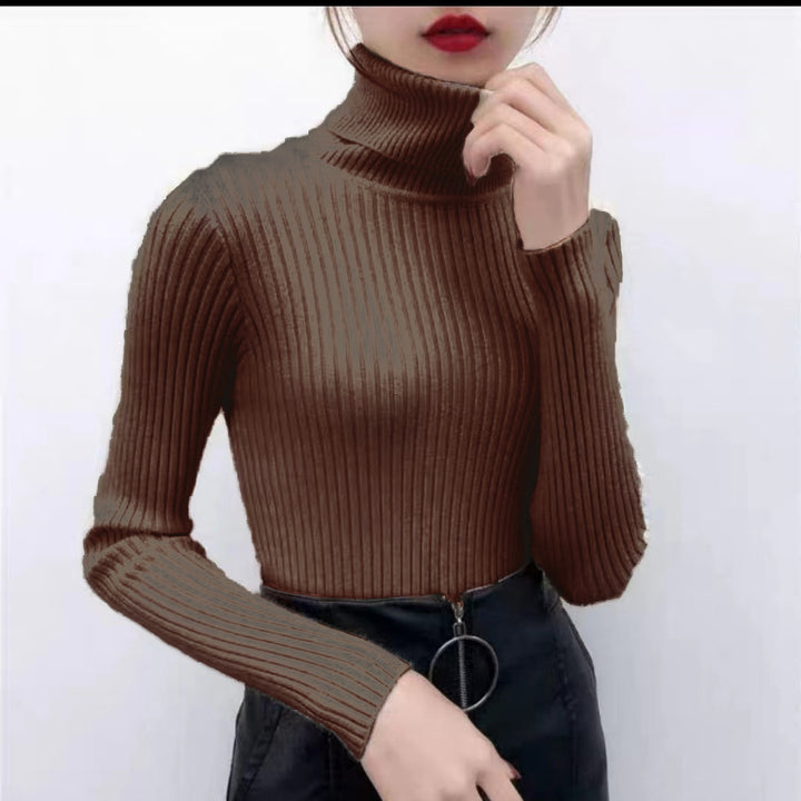 Brown High Neck Textured Top