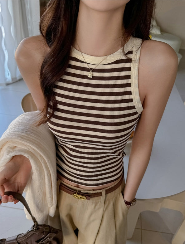 Brown Stripe Ribbed Tank Top