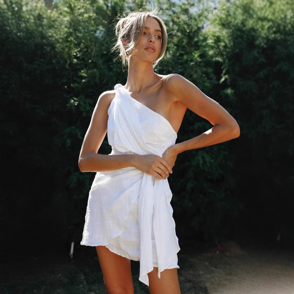 White One Shoulder Solid Mini Dress