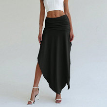 Black Waist Ruched Flared Skirt