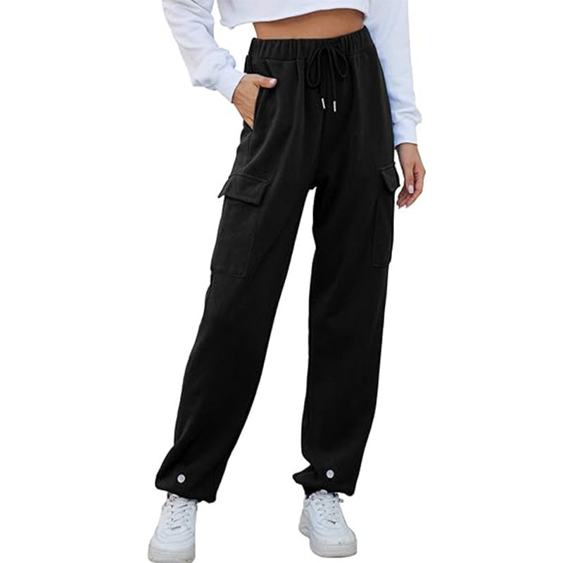 Black Cargo Regular Fit Drawstring Joggers