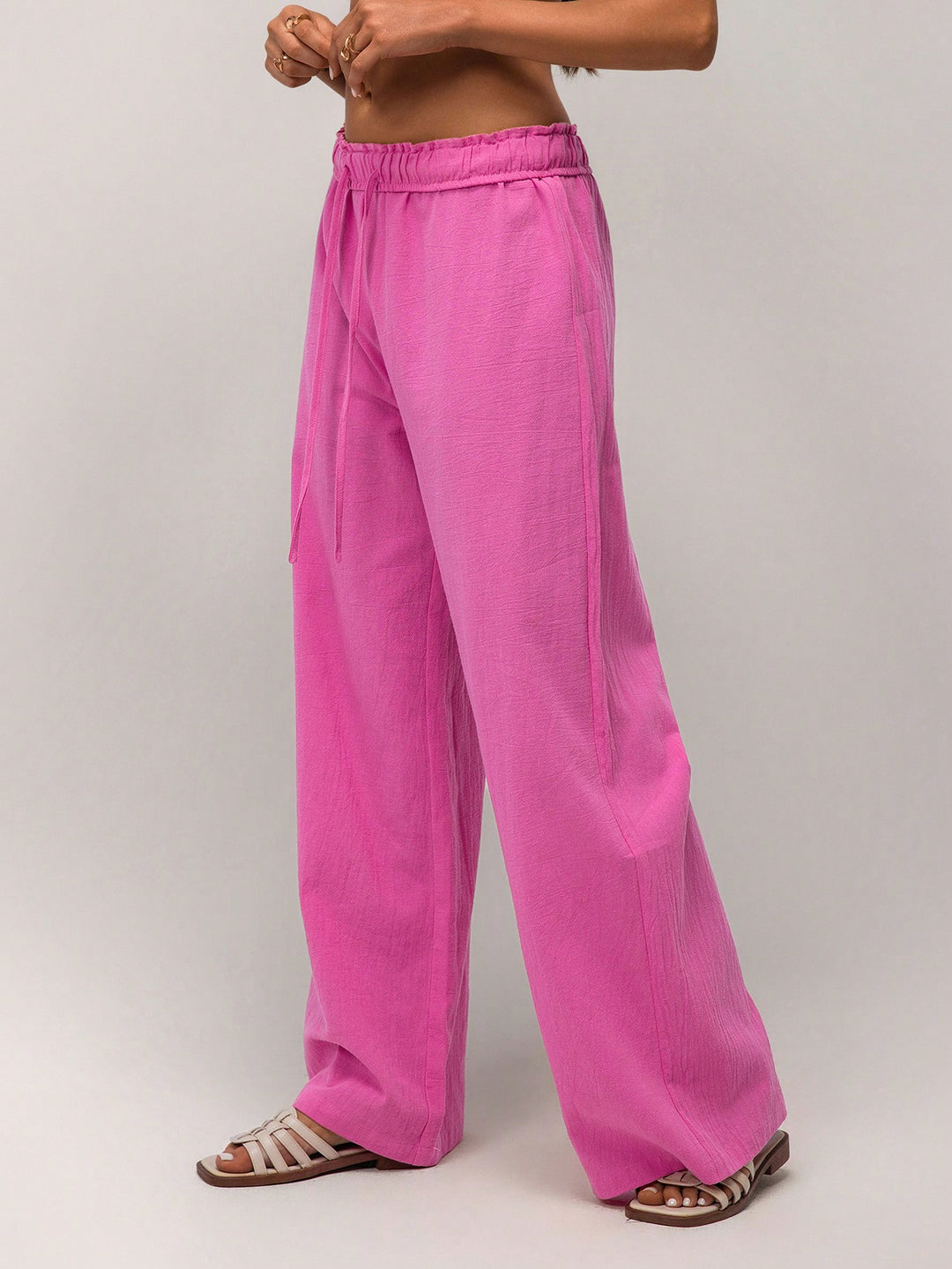 Pink Wide Leg Solid Trousers