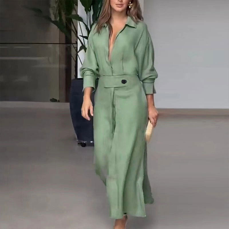 Green Shirt Dress With Side Slit