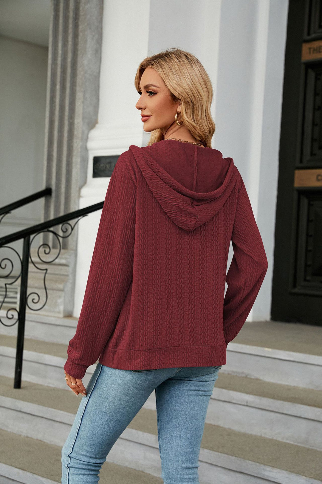 Maroon Full Sleeves Front Zip Hooded Jackets