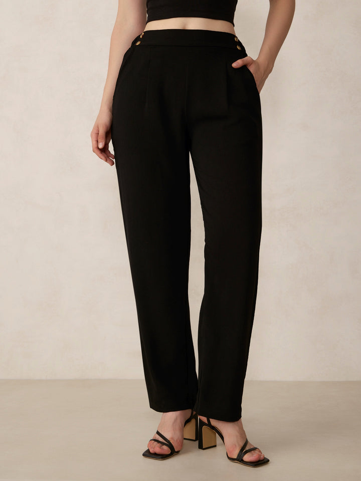 Black Waist Button Pull On Pants