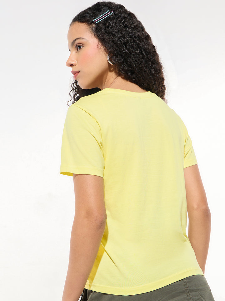 Yellow Crew Neck Graphic Tshirt