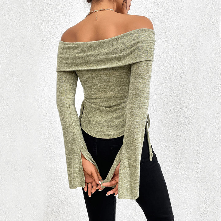 Green Off-Shoulder V Notch Hem Top