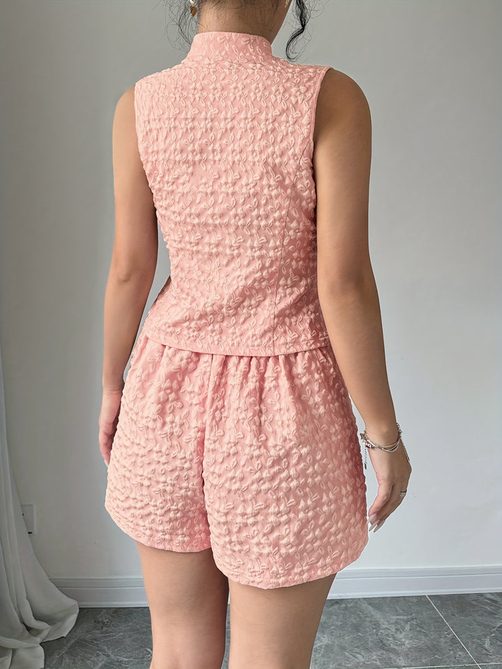 Pink Button Down Blazer Top And Shorts