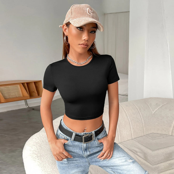 Black Short Sleeve Back Tie-Up Detail Top