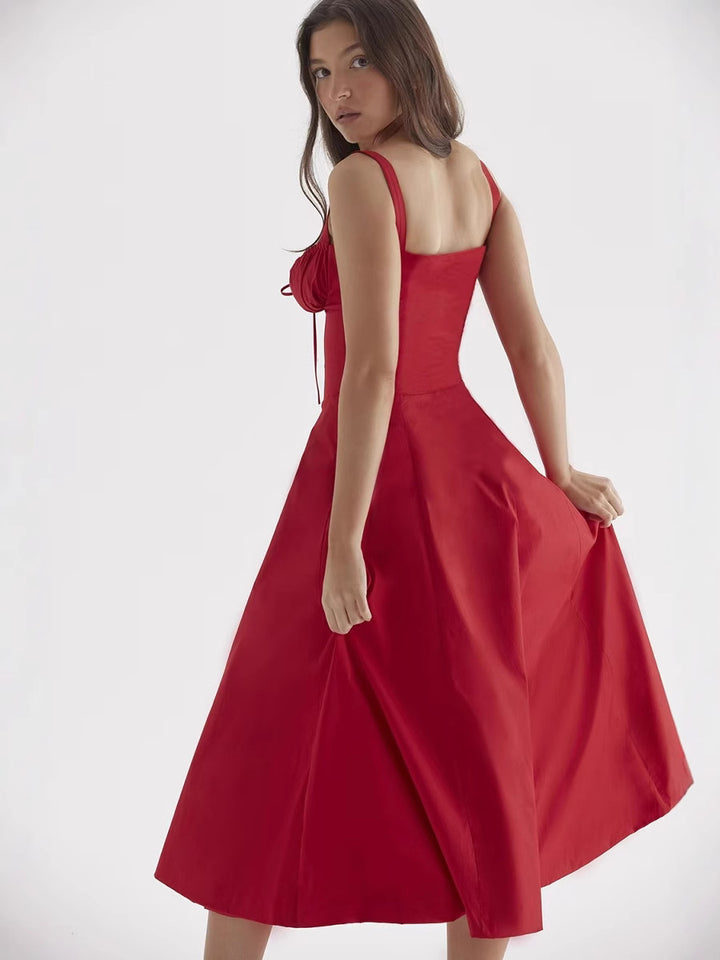 Red Strappy Corset Midi Dress