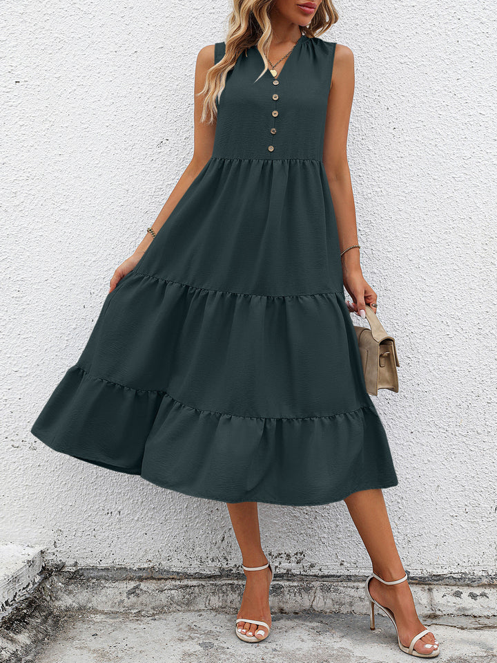 Grey Sleeveless V-Neck Dress