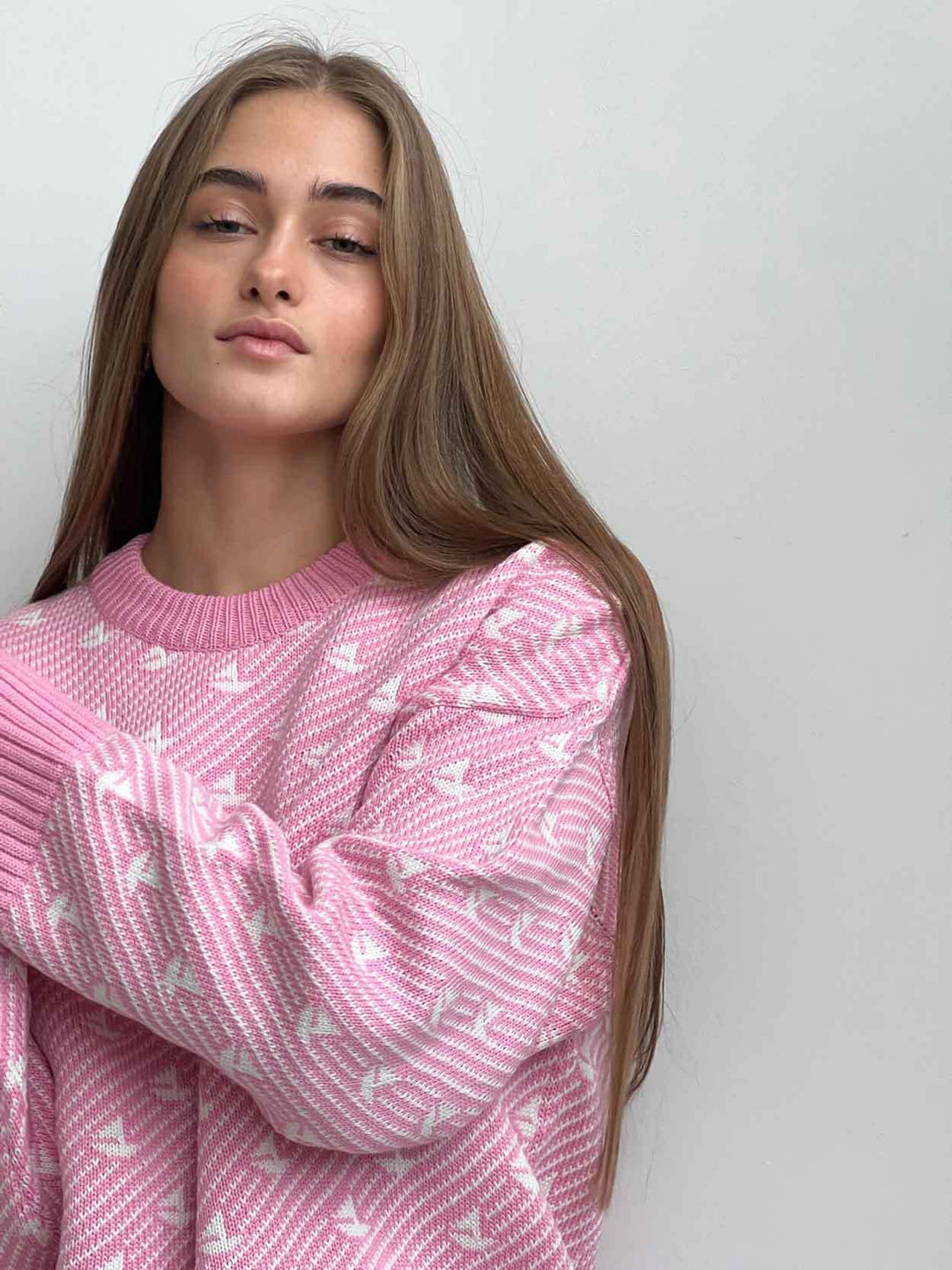 Pink Printed Relaxed Sweater
