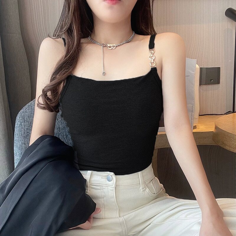 Black Tank Top With Buckle Sleeve