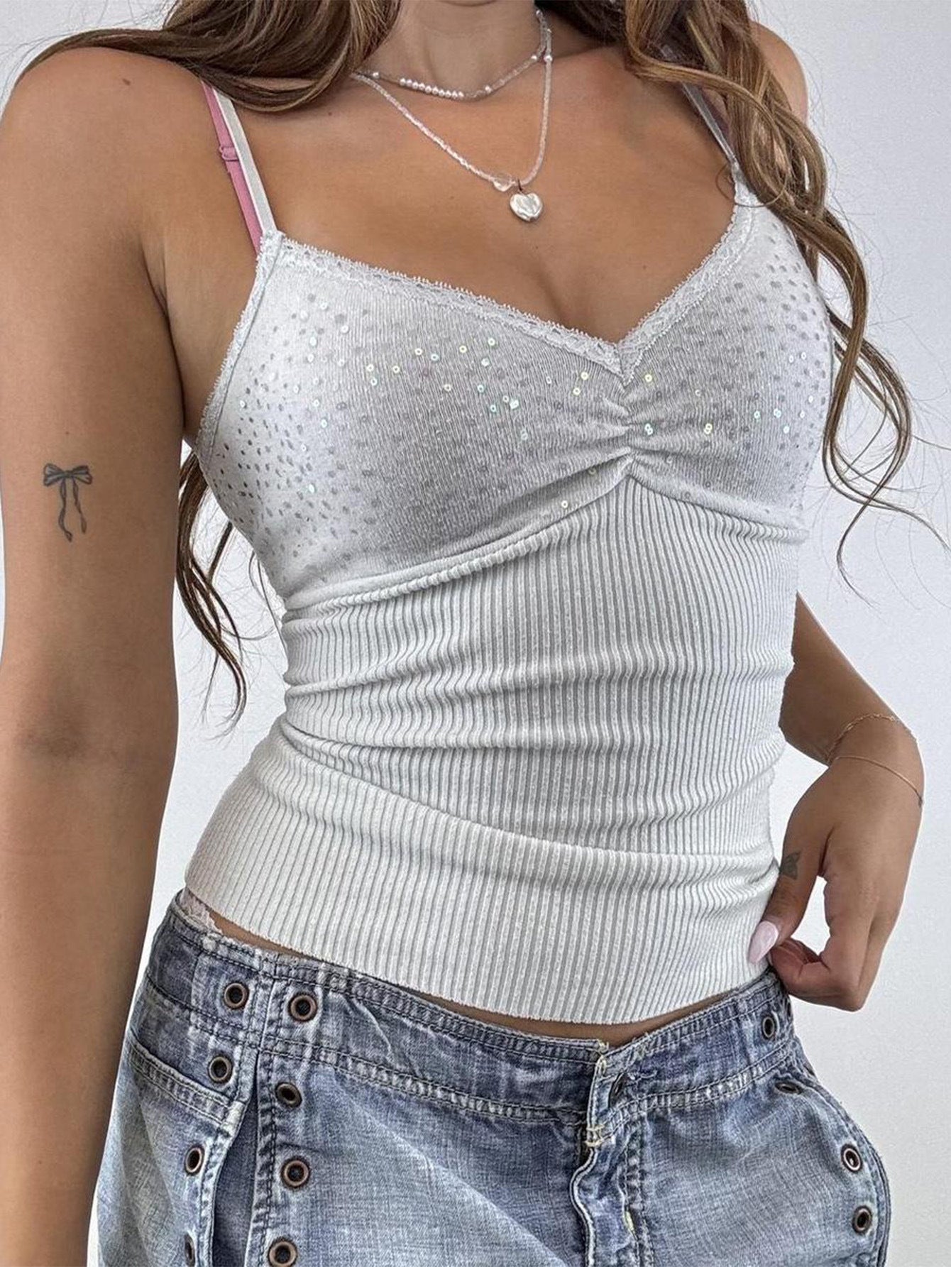 Grey Spaghetti Strap Solid Camisoles
