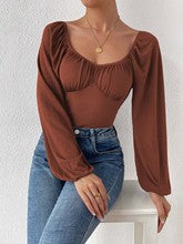 Brown Full Sleeved Scoop Neck Bodysuit