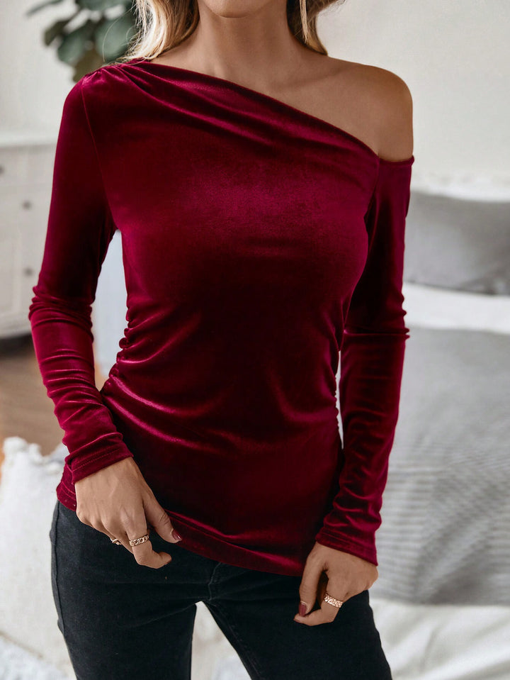 Wine One-Off Shoulder Knit Top
