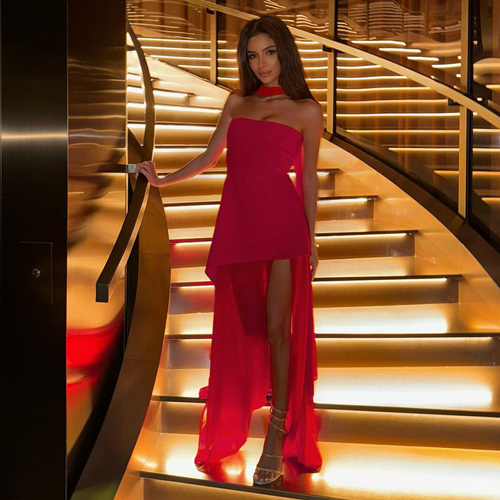 Red  Off Shoulder With Flare At Bottom Maxi Dress
