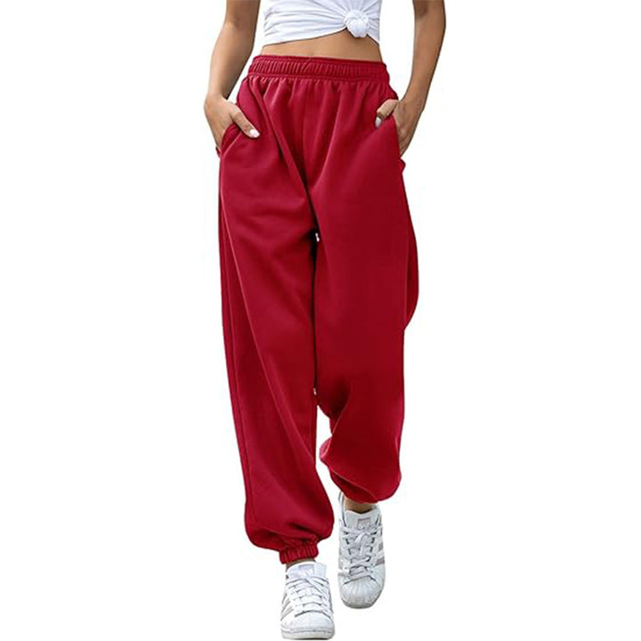 Red Elasticated Baggy Fit Sweatpants