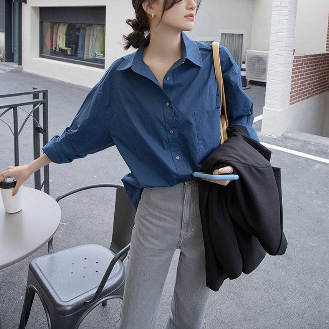 Navy Blue Oversized Poplin Shirt