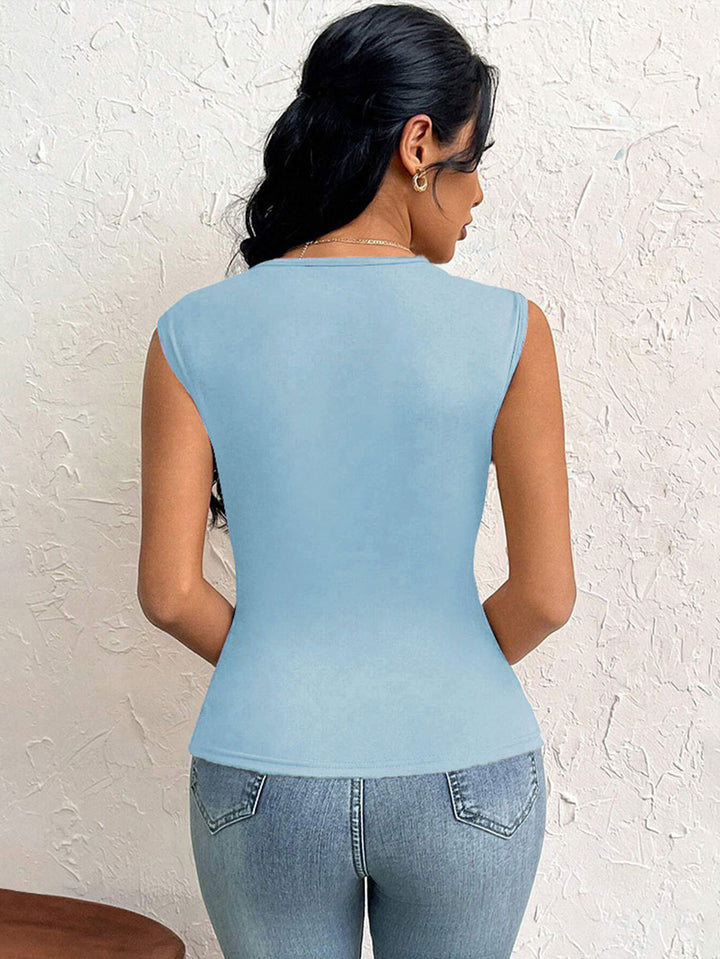 Light Blue Sleeveless Asymmetrical Hem Top