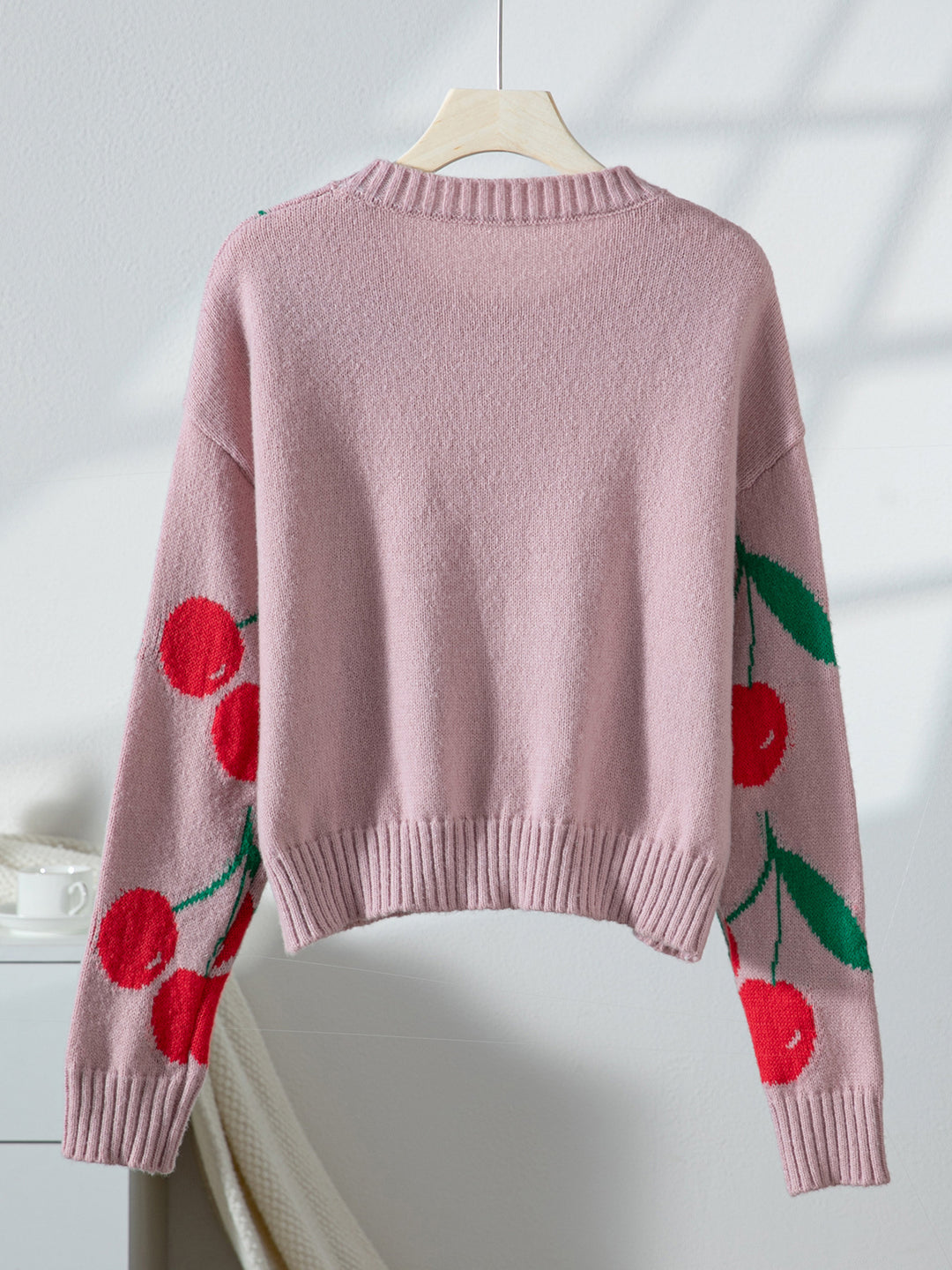 Pink Full Sleeves Printed Relaxed Sweaters