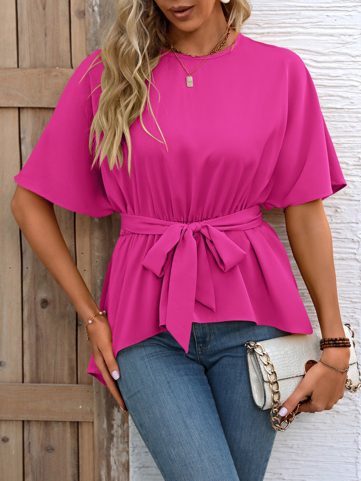 Pink Waist Cinched Asymmetrical Hem Top