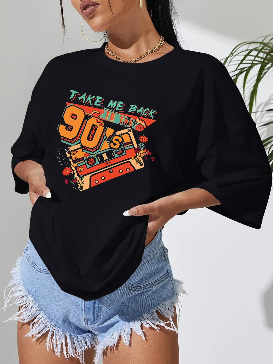 Black Chest Print Graphic Tshirt