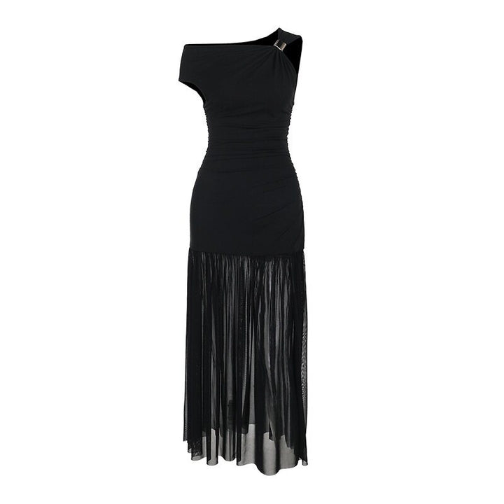 Black Metal Detailed Strappy Flared Dress