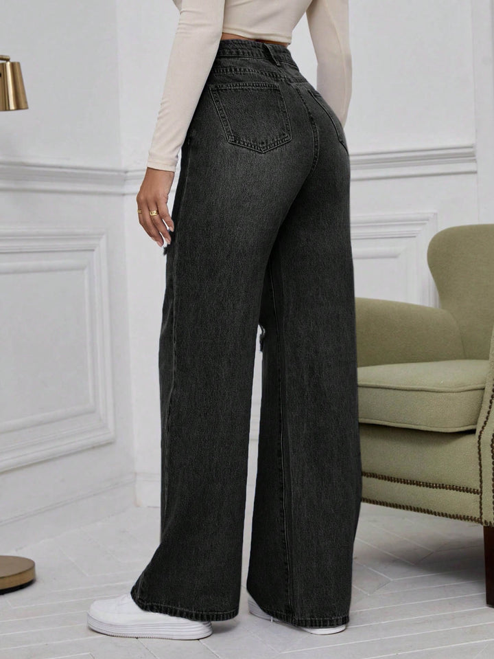 Black Knee And Thigh Distressed Baggy Jeans