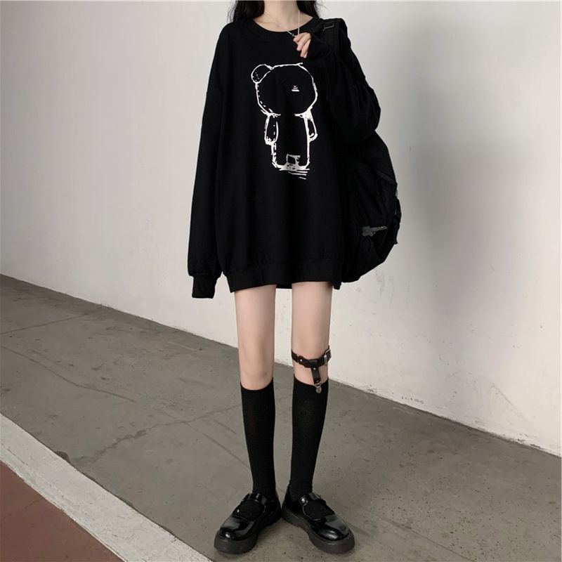 Black Graphic Printed Oversized Sweatshirt