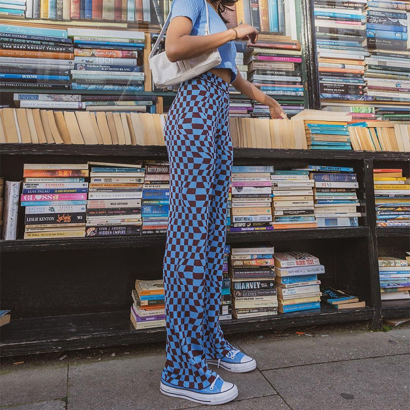 Blue Printed Straight Fit Pants