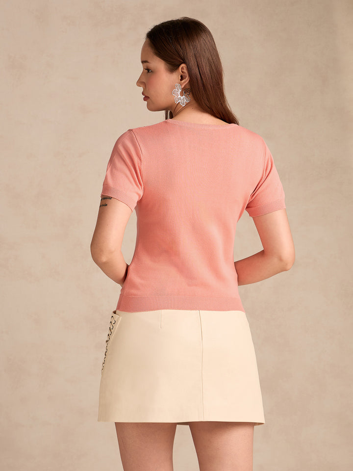 Peach Relaxed Knittedstudded Top