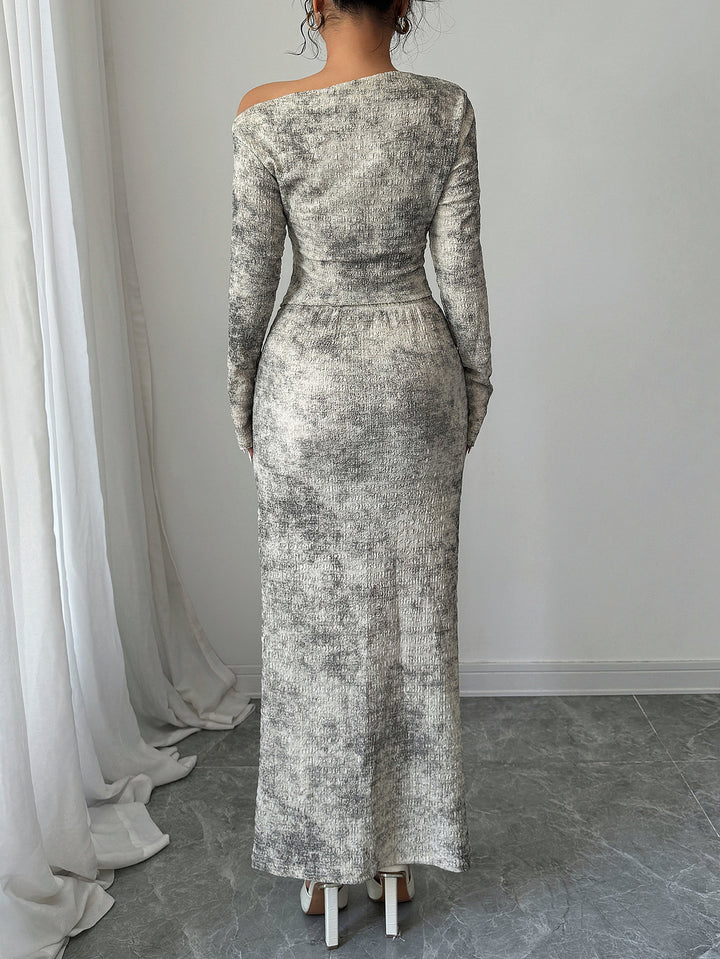 Cream One Off-Shoulder Full Sleeved Bodycon Dress