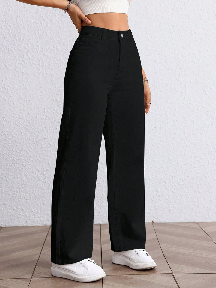 Black Clean Washed Wide Leg Jeans
