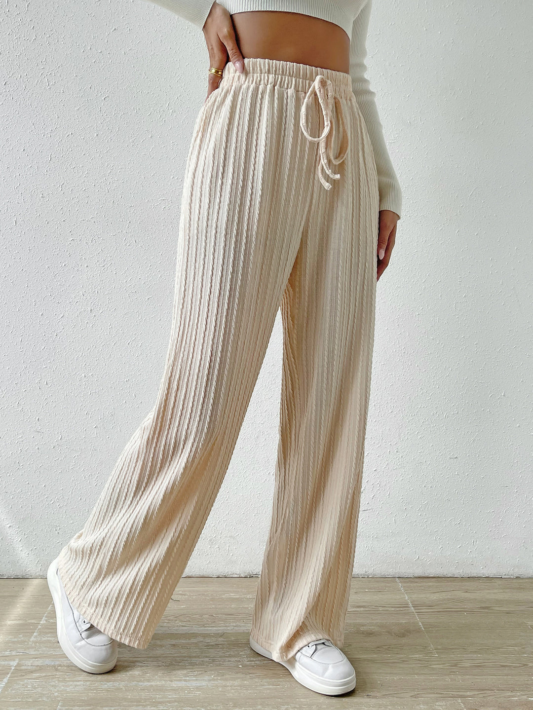 Cream Regular Fit Drawstring Joggers