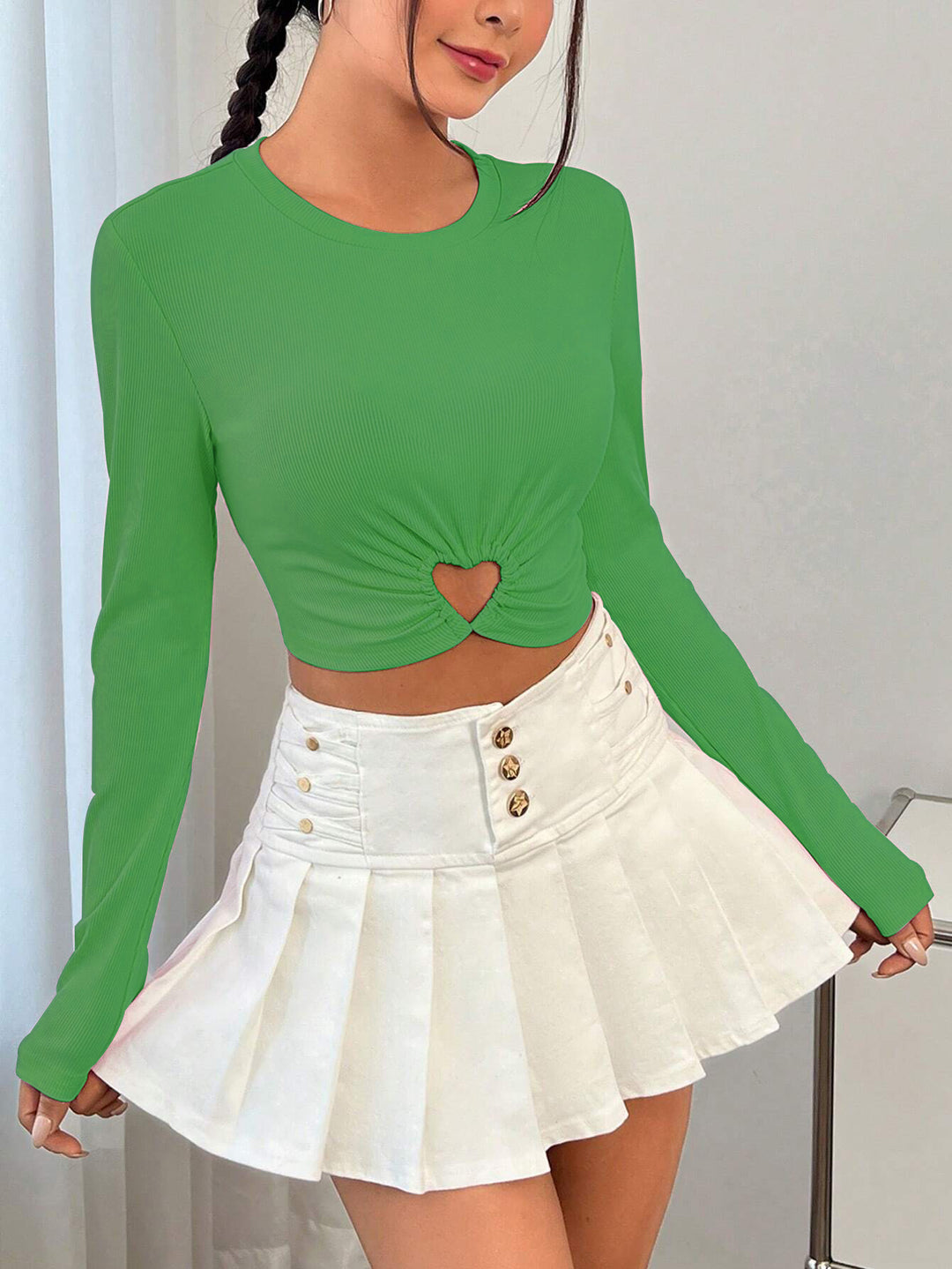 Green Full Sleeved Crop Top