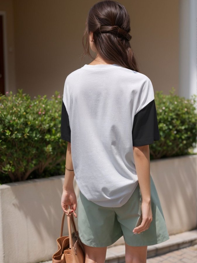 White Contrast Sleeve Tshirt
