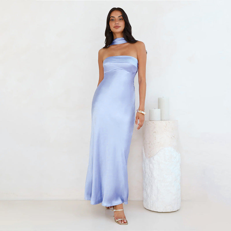 Blue Fishtail Satin Dress