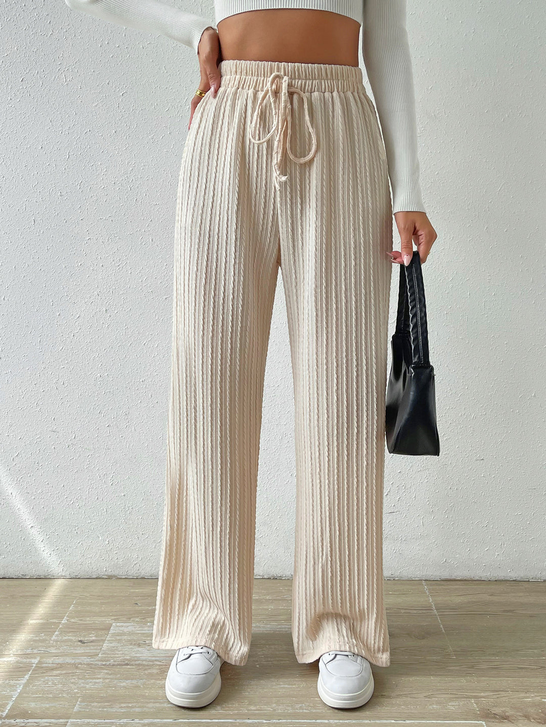Cream Regular Fit Drawstring Joggers