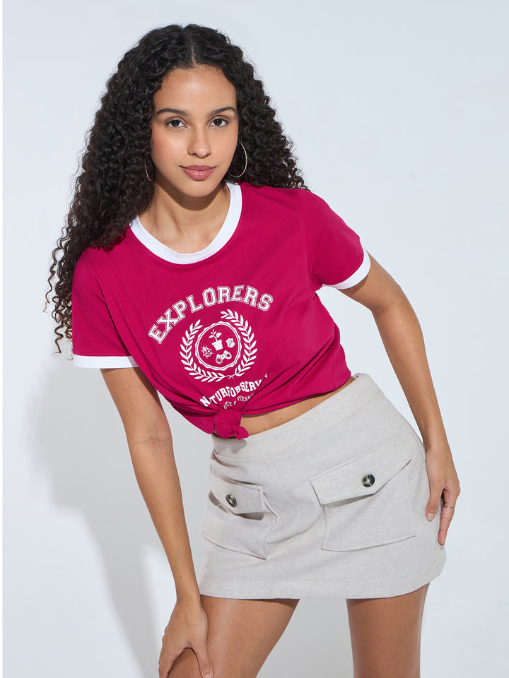 Red Graphic Printed Contrast Hem T-Shirt