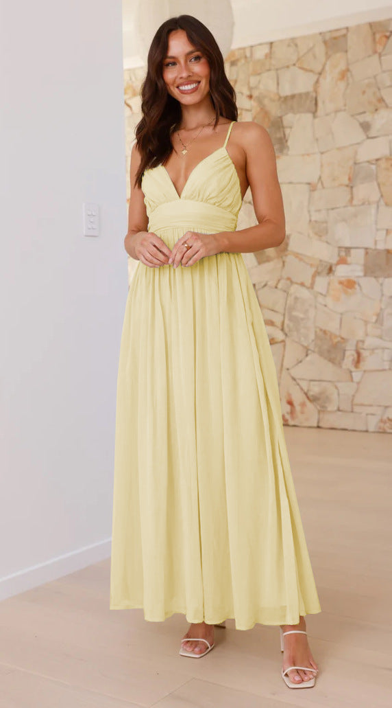 Yellow Plunge Neck Flowy Maxi