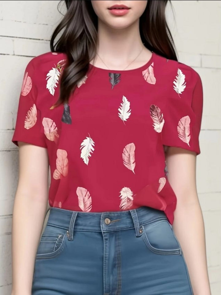 Pink Half Puff Sleeves Printed Top