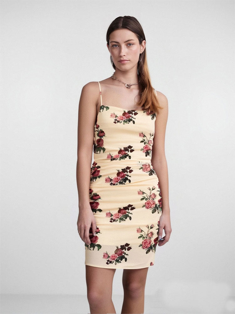 Off White Floral Print Slip Dress