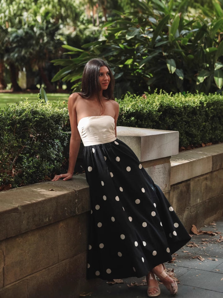 Black Strapless Polka Dot Dress