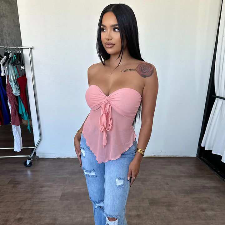Pink Bustier Top With Soft Ruffles