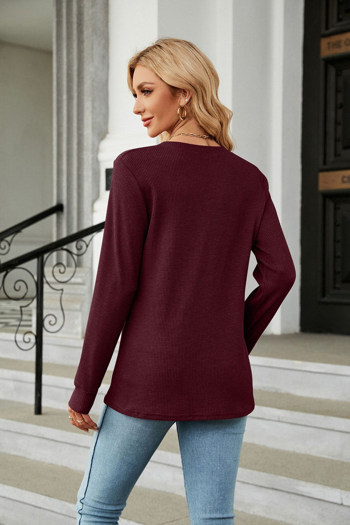 Wine Full Sleeves V Neck Top