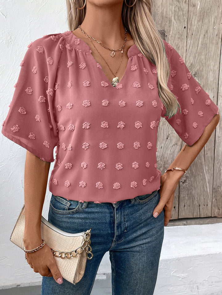 Pink V- Neck Short Sleeve Top