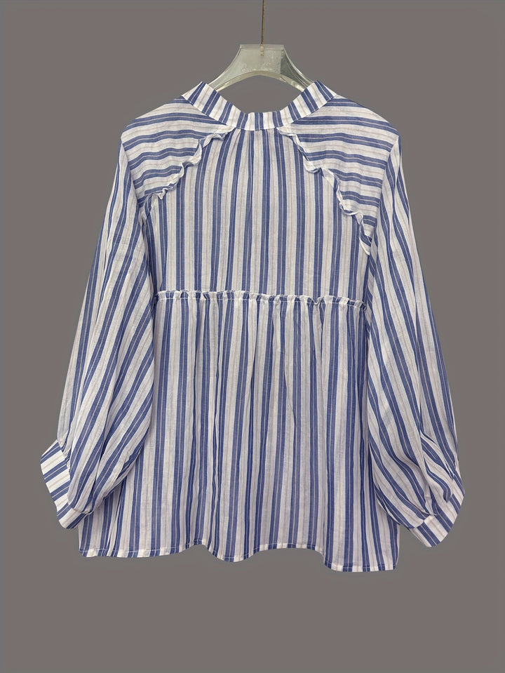 Blue Bishop Sleeve Striped Top