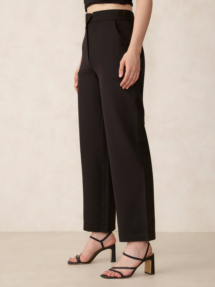 Black Extended Waist Band Straight Fit Trouser