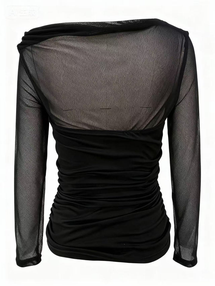 Black Full Sleeve Mesh Detail Top